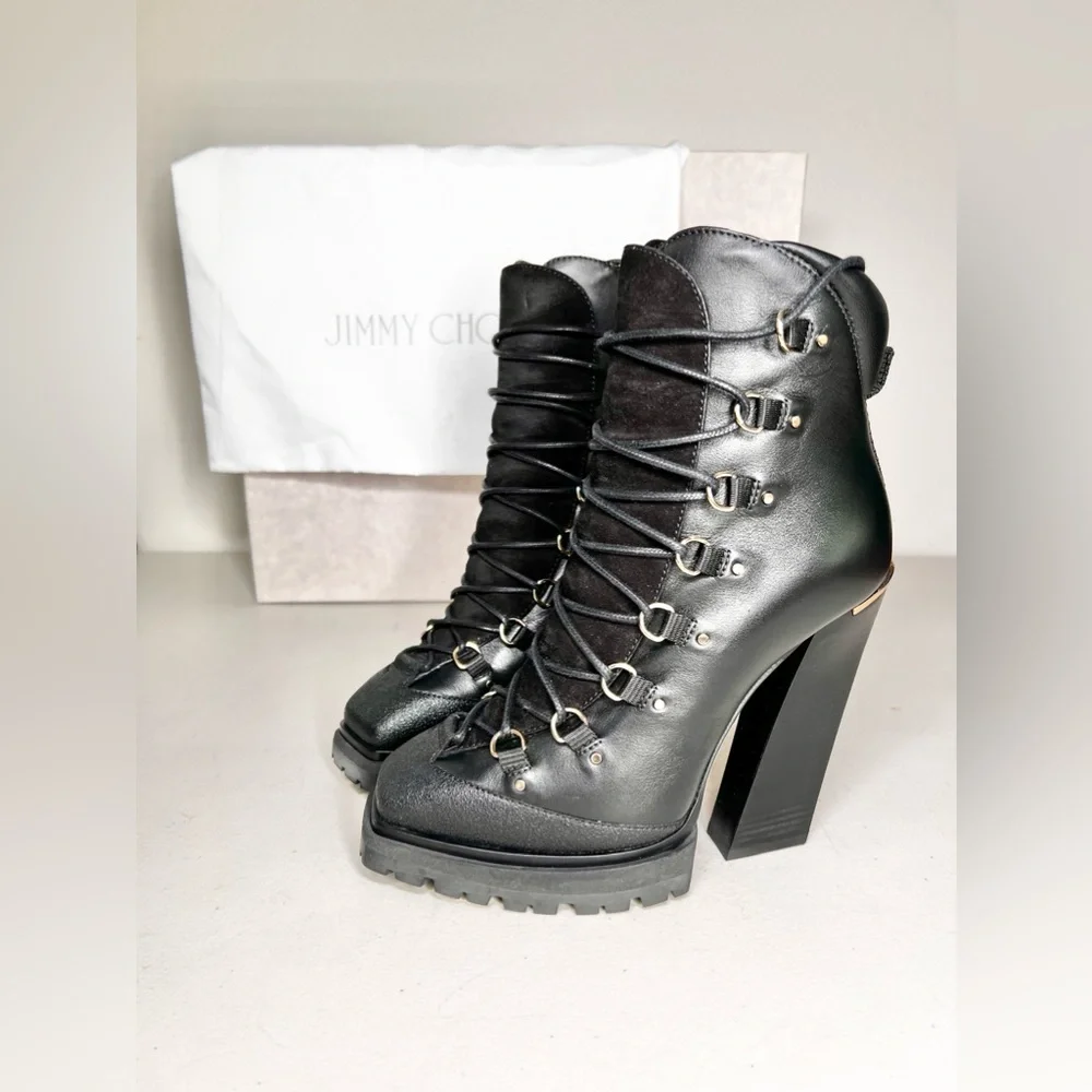 Jimmy Choo Madyn 130 Leather Ankle Square Toe Heel Boots W / Box Size 36.5 EUC - Picture 5 of 14